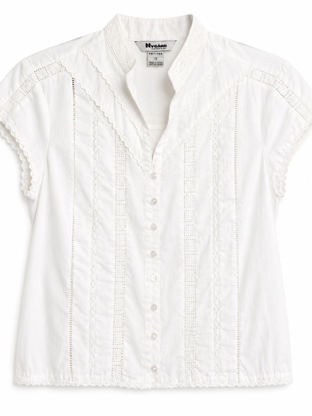 Nygard White Lace Pintuck Blouse Petite 12 Romantic Cottagecore Top